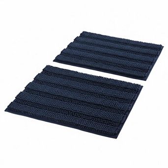 Navy Blue 2 pc Bath Mat Set Slip-Resistant, Absorbent Chenille, Machine Washable