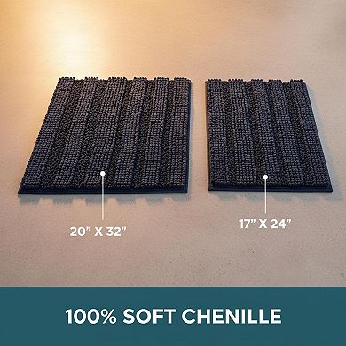 Navy Blue 2-Piece Bath Mat Set Slip-Resistant, Absorbent Chenille, Machine Washable