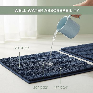 Navy Blue 2-Piece Bath Mat Set Slip-Resistant, Absorbent Chenille, Machine Washable