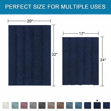 Navy Blue 2-Piece Bath Mat Set Slip-Resistant, Absorbent Chenille, Machine Washable
