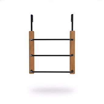 Over The Door 3 tier Towel Rack Rustic Wood Metal Bathroom Storage