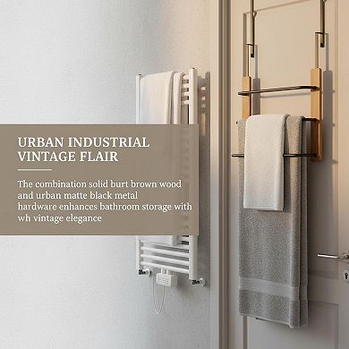 Over The Door 3 Tier Towel Rack Rustic Wood Metal Bathroom Storage