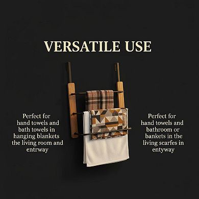 Over The Door 3 Tier Towel Rack Rustic Wood Metal Bathroom Storage