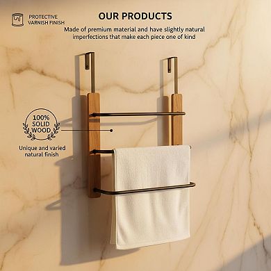 Over The Door 3 Tier Towel Rack Rustic Wood Metal Bathroom Storage