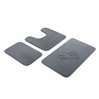 3 pc Bathroom Rugs Set Non Slip Quick Dry Ultra Soft Memory Foam Absorbent Bath Mat Set