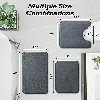 3 Piece Bathroom Rugs Set Non Slip Quick Dry Ultra Soft Memory Foam Absorbent Bath Mat Set