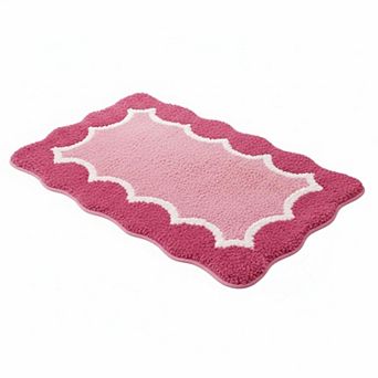 Scalloped Microfiber Bath Mat Non Slip Absorbent Quick Dry Washable Carpet