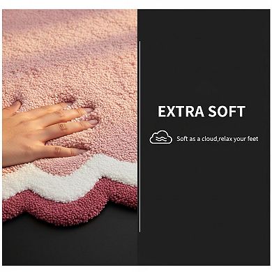 Scalloped Microfiber Bath Mat Non Slip Absorbent Quick Dry Washable Carpet