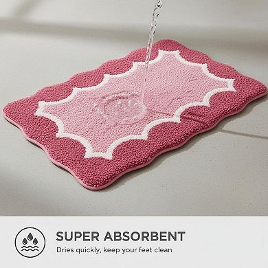 Scalloped Microfiber Bath Mat Non Slip Absorbent Quick Dry Washable Carpet