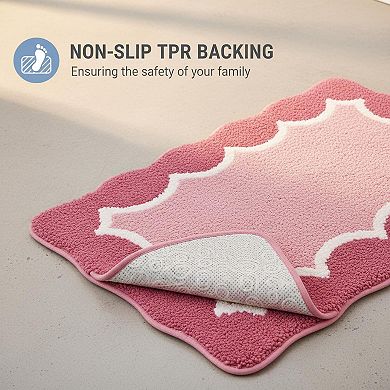 Scalloped Microfiber Bath Mat Non Slip Absorbent Quick Dry Washable Carpet
