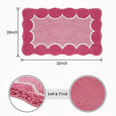 Scalloped Microfiber Bath Mat Non Slip Absorbent Quick Dry Washable Carpet