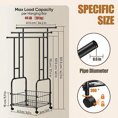 Freestanding 3-Tier Towel Rack with Wheels Basket Indoor Outdoor Multi-Use