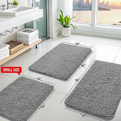 Soft Shaggy Chenille Bathroom Rugs Absorbent Non-Slip Machine Washable