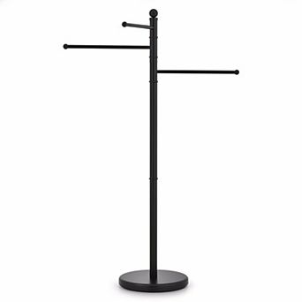 Standing Towel Rack 40 Inch Freestanding 3 Swivel Bar Arms Matte Black Hanging Holder Drying
