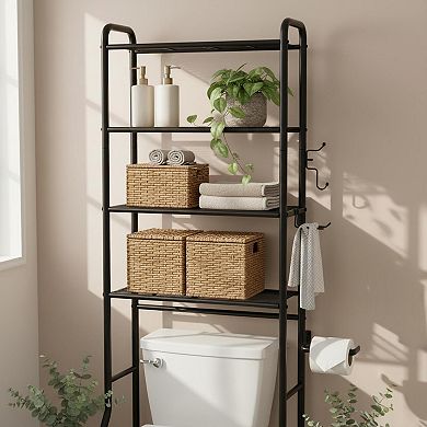 Over Toilet Storage Rack 3 Tier Metal Bathroom Organizer Shelf with Paper Holder Hooks