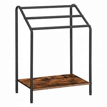 Freestanding 3 tier Towel Blanket Rack Rustic Brown Black