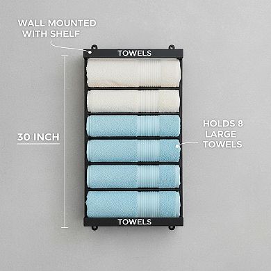 Bathroom Towel Storage Rack Wall Mounted with Shelf Metal Large Capacity