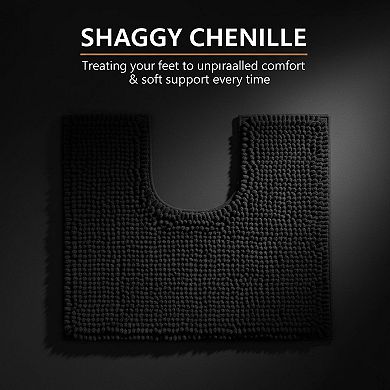 Luxury Chenille U-shaped Toilet Rug Soft Absorbent Non-slip Contour Bath Mat Machine Washable