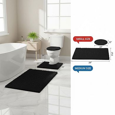 Luxury Chenille U-shaped Toilet Rug Soft Absorbent Non-slip Contour Bath Mat Machine Washable