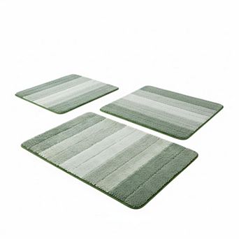 3 Ombre Bathroom Rugs Set: U-shaped Mat, Non Slip, Quick Drying, Ultra Soft, Machine Washable