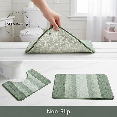 3 Ombre Bathroom Rugs Set: U-shaped Mat, Non Slip, Quick Drying, Ultra Soft, Machine Washable