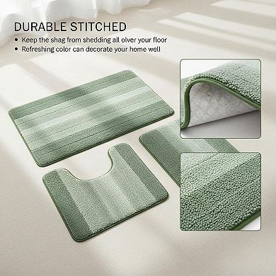 3 Ombre Bathroom Rugs Set: U-shaped Mat, Non Slip, Quick Drying, Ultra Soft, Machine Washable