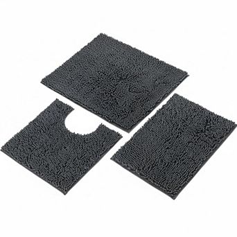 3 pc Chenille Bathroom Rugs Set Non Slip Washable Absorbent Bath Mats