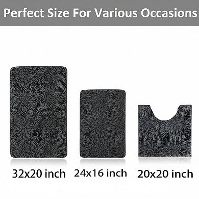 3 Piece Chenille Bathroom Rugs Set Non Slip Washable Absorbent Bath Mats
