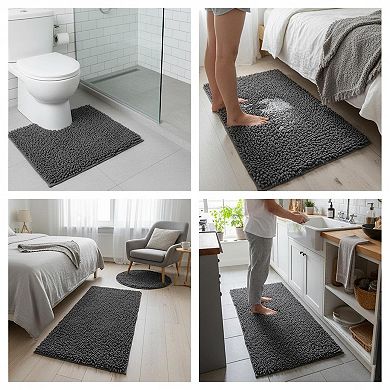 3 Piece Chenille Bathroom Rugs Set Non Slip Washable Absorbent Bath Mats