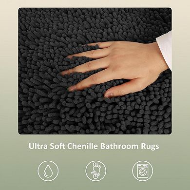 3 Piece Chenille Bathroom Rugs Set Non Slip Washable Absorbent Bath Mats
