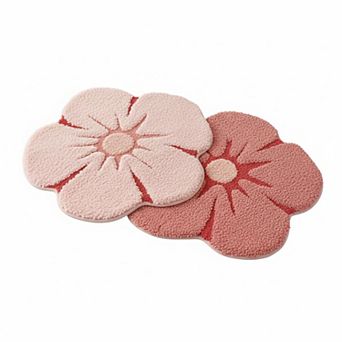 Pink Flower Bath Rug Soft Microfiber Absorbent Non-slip Washable Versatile