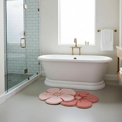 Pink Flower Bath Rug Soft Microfiber Absorbent Non-slip Washable Versatile