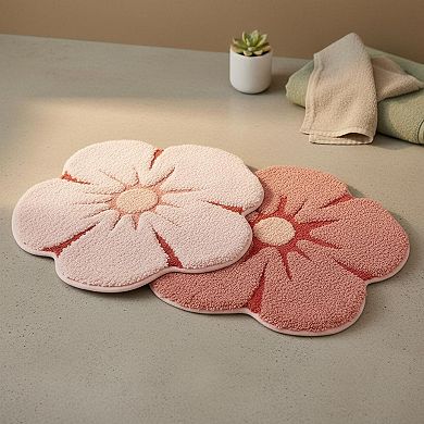 Pink Flower Bath Rug Soft Microfiber Absorbent Non-slip Washable Versatile