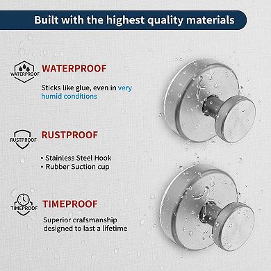 Suction Cup Hooks for Shower Removable 2 Pack 15lbs Hold Rustproof No Drill
