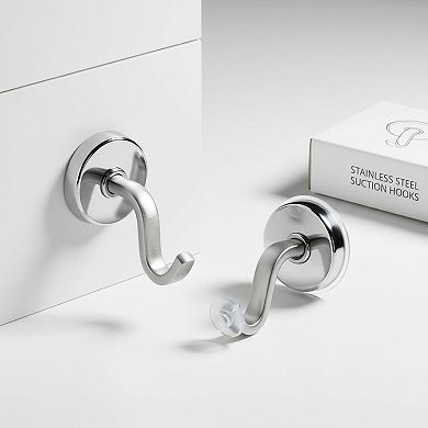 Suction Cup Hooks for Shower Removable 2 Pack 15lbs Hold Rustproof No Drill