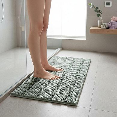 Sage Green Chenille Bathroom Rug Runner Plush Non Slip Absorbent Machine Washable