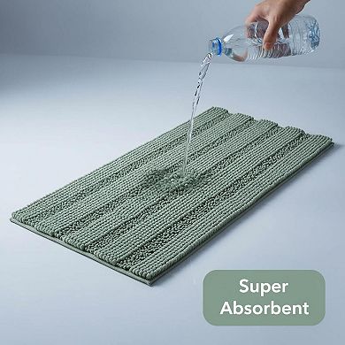 Sage Green Chenille Bathroom Rug Runner Plush Non Slip Absorbent Machine Washable