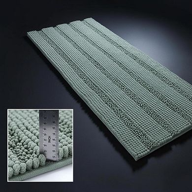 Sage Green Chenille Bathroom Rug Runner Plush Non Slip Absorbent Machine Washable