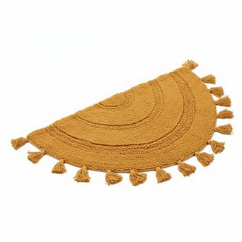 Half Circle Boho Bathroom Rugs Tassels Cotton Hand Woven Non Slip Absorbent Machine Washable
