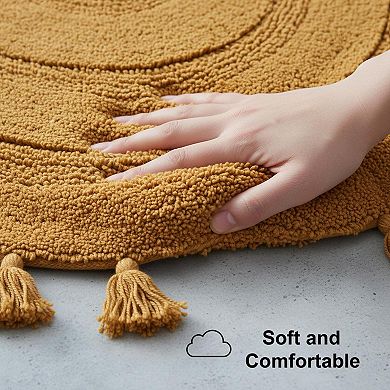Half Circle Boho Bathroom Rugs Tassels Cotton Hand Woven Non Slip Absorbent Machine Washable