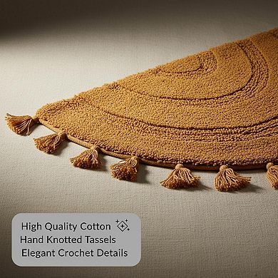 Half Circle Boho Bathroom Rugs Tassels Cotton Hand Woven Non Slip Absorbent Machine Washable