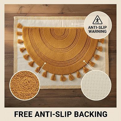 Half Circle Boho Bathroom Rugs Tassels Cotton Hand Woven Non Slip Absorbent Machine Washable