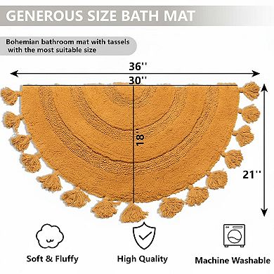 Half Circle Boho Bathroom Rugs Tassels Cotton Hand Woven Non Slip Absorbent Machine Washable