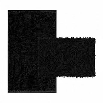 2 pc Thick Chenille Bath Mats Set Soft Quick Dry Plush Absorbent Non Slip PVC Backing
