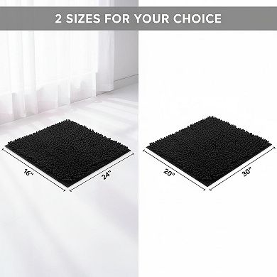 2 Piece Thick Chenille Bath Mats Set Soft Quick Dry Plush Absorbent Non Slip PVC Backing