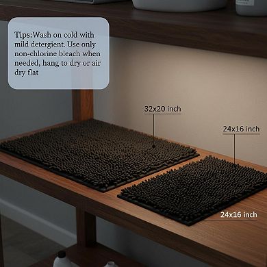 2 Piece Thick Chenille Bath Mats Set Soft Quick Dry Plush Absorbent Non Slip PVC Backing