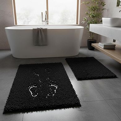 2 Piece Thick Chenille Bath Mats Set Soft Quick Dry Plush Absorbent Non Slip PVC Backing