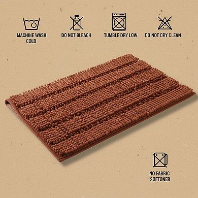 24x17 Chenille Bath Mat Non Slip Ultra Absorbent Quick Dry Machine Washable