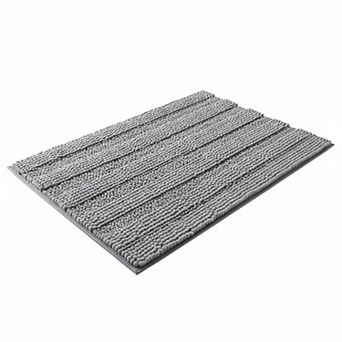 Chenille Striped Bathroom Rugs Extra Thick Soft Absorbent Rubber Backing Machine Wash Dry Bath Mats