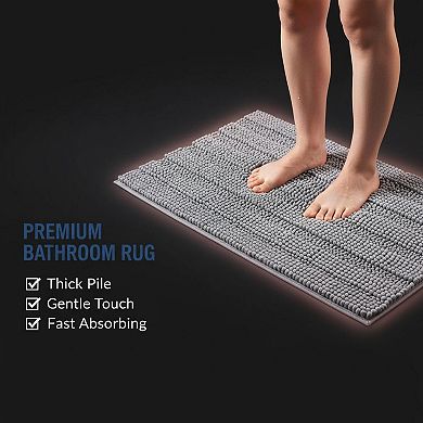 Chenille Striped Bathroom Rugs Extra Thick Soft Absorbent Rubber Backing Machine Wash Dry Bath Mats